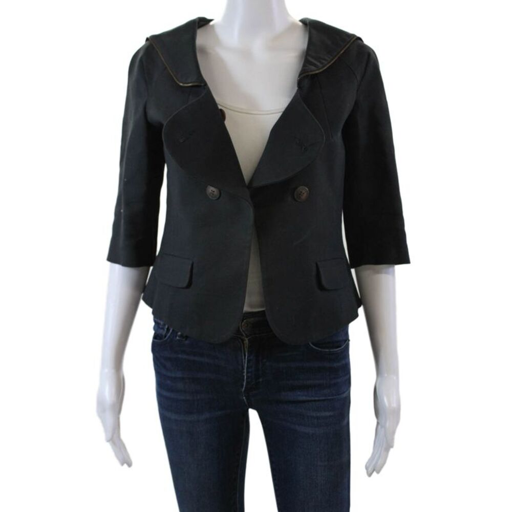 Minden Chan Womens Cotton Double Breasted Zip Trim Jacket Black Size 6
